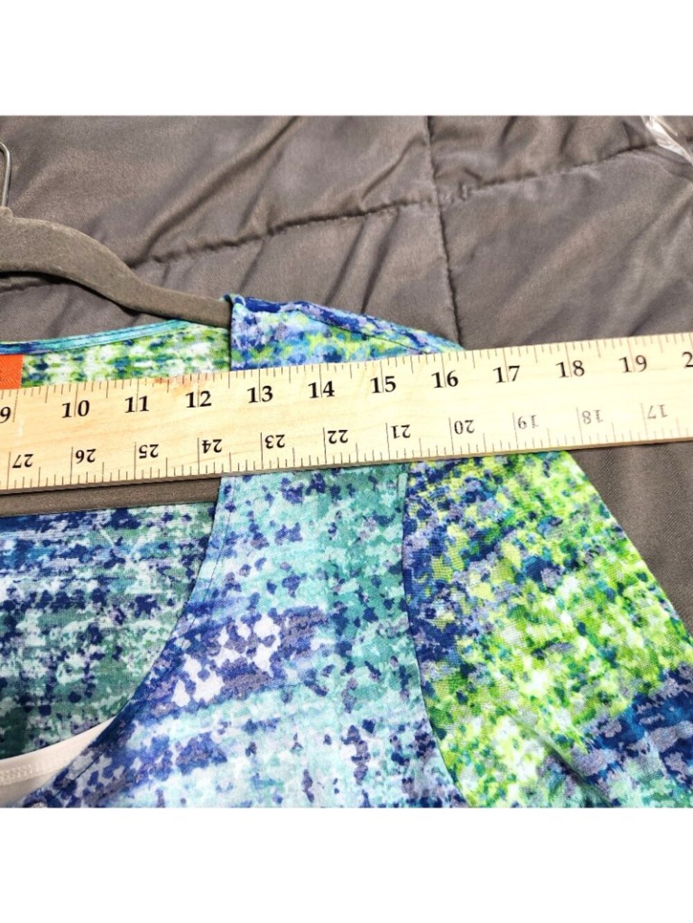 Hearts of Palm Embellished Watercolor Print Top Women's M Blue Green 3/4 Sleeve - Picture 10 of 13